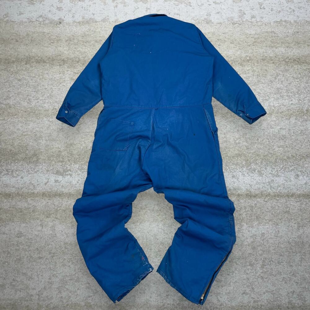 True Vintage Coveralls 70s Royal Blue Canvas Insulated Quilt Lined Zip Up - Picture 2 of 5